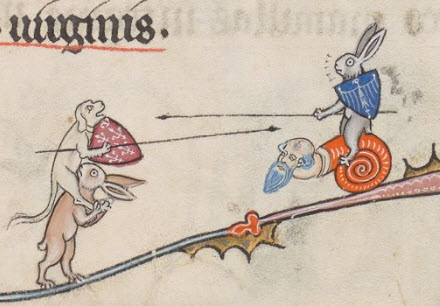 bunny and dog jousting