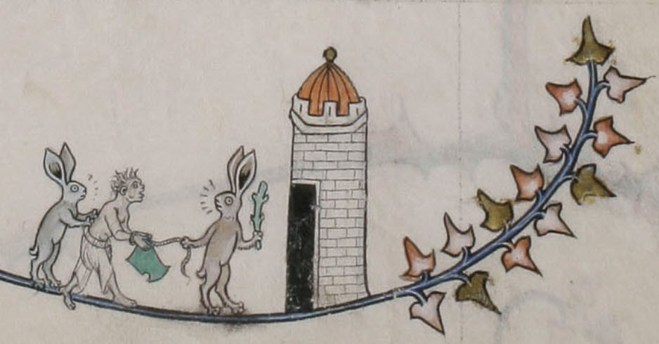 Two bunnies taking tailor to jail